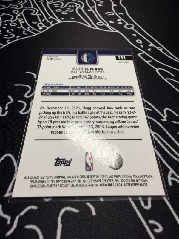 The back, tilted toward the light: a patch of glare covers part of the write-up.